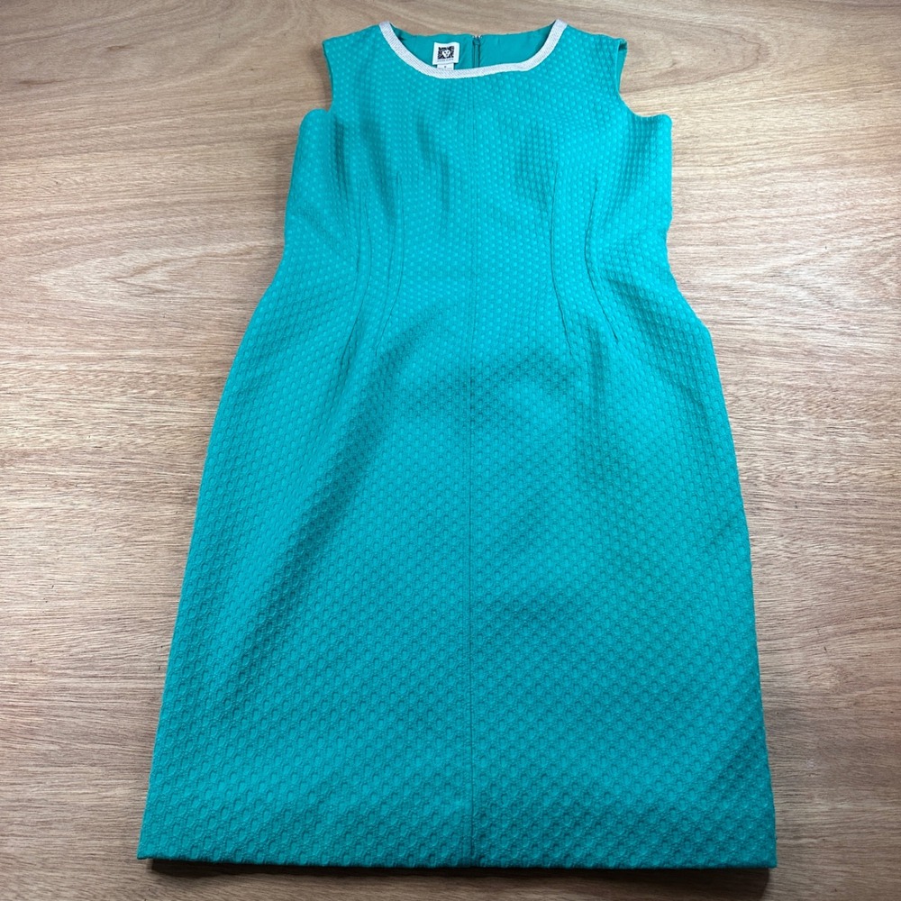 Anne Klein Teal Green Textured Sheath Dress Sleeveless Career Women's 6
